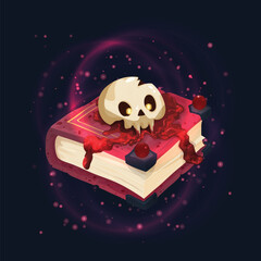 Magic book of spells. Isometric book of magic spells and witchcraft for computer game. Mystery or Fairy tale icon in cartoon style. isolated vector illustration. GUI element. fantasy manuscript