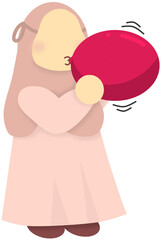 Little girl blowing up balloons