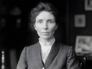 Timeless Vintage Black and White Portrait of a Serious Woman in Formal Victorian Attire
