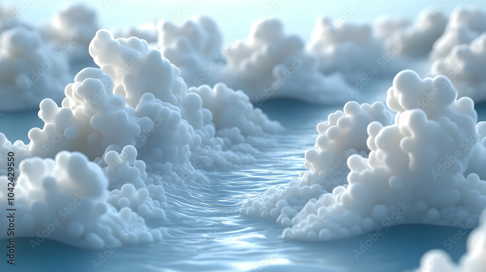 Canvas Prints Soft, fluffy clouds above a serene water surface.