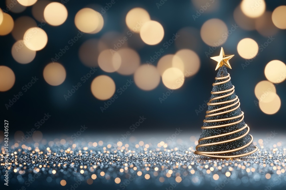 Poster A Christmas tree with a star on top is surrounded by a glittery background