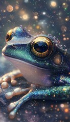 a beautiful realistic illustrated frog in the galaxy, scifi artwork, generative ai technology