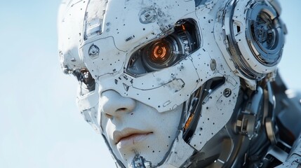 Fototapeta premium White futuristic robot with detailed mechanical features