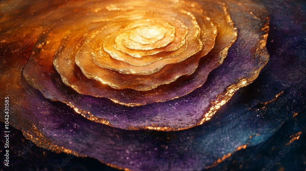 Poster concentric layers of gold and purple form an exquisite abstract composition, showcasing a beautiful 