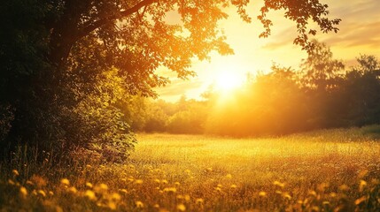 Fototapeta premium Serene Sunrise Over a Golden Field