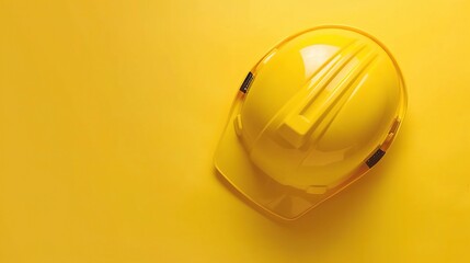 Safety construction helmet on yellow background - a symbol of protection and caution. This image features a safety construction helmet placed on a bright yellow background