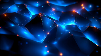 Abstract blue and orange geometric pattern with glowing effects.