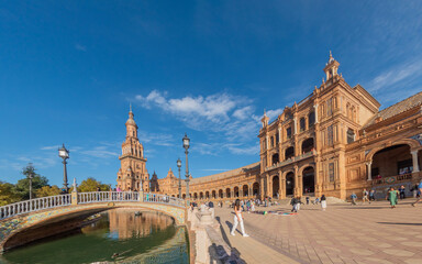 Naklejka premium Plaza de España is an architectural complex located in María Luisa Park in the city of Seville (Andalusia, Spain).