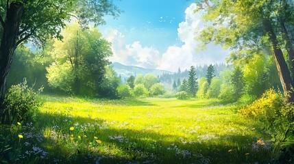 Serene Natural Landscape with Lush Greenery and Sky