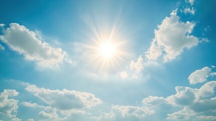 Bright Sunlight with Blue Sky and Fluffy Clouds