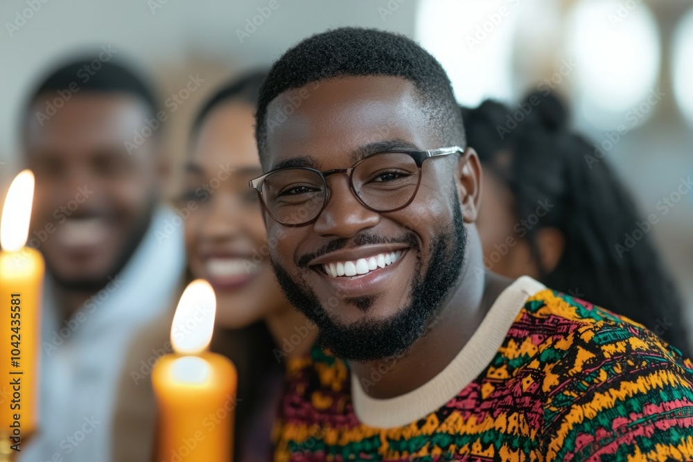 Canvas Prints A man with glasses is smiling and holding a candle