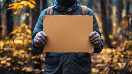Person holding a blank sign. Use for messages, announcements, or marketing.