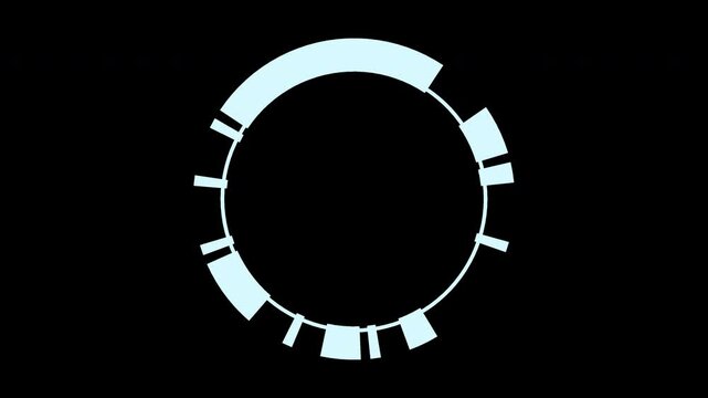 Target HUD element cyan ring randomly rotate seamless loop alpha channel 3d render. Display loading data, analysing, moving graph frame, HUD circle interface. Futuristic HUD targeting, infographic