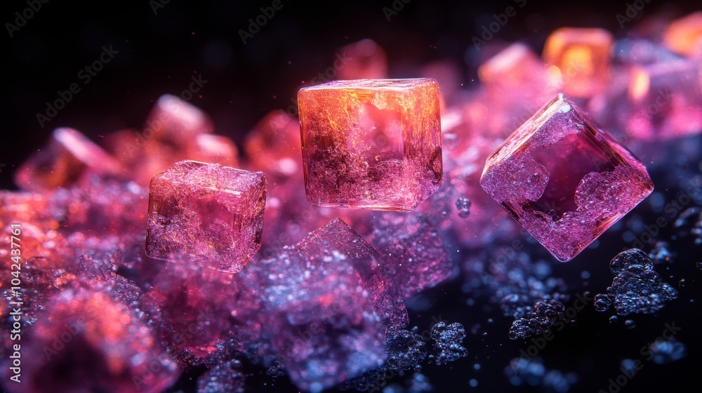 Aufkleber Brightly colored ice cubes float in shimmering water, creating a captivating visual display. The interplay of light and color evokes a sense of wonder and creativity.