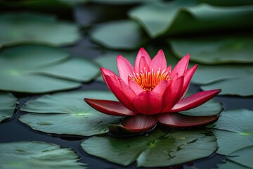 A pink water lily flower blooms. Perfect for websites about peace and tranquility.
