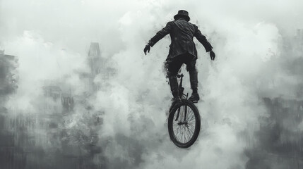 Obraz premium Retro Sketch of Juggler Man Performing on Old Unicycle - Vintage Circus Illustration in PNG Format