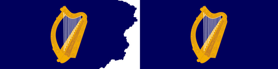 Coat of Arms of Ireland flags vector. Standard flag and with torn edges