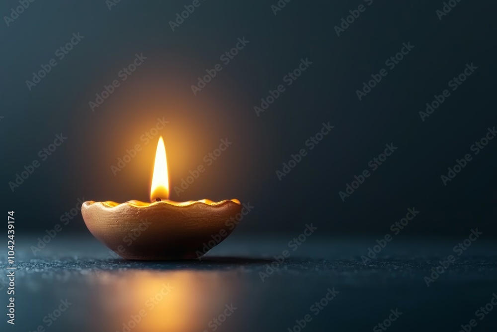 Wall mural A small candle is lit in a gold bowl on a dark surface