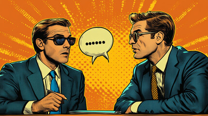 Pop Art Retro Style Vector Illustration of Men Talking in Office Setting