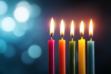 A row of candles with different colors lit up