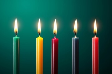A row of candles with different colors and sizes