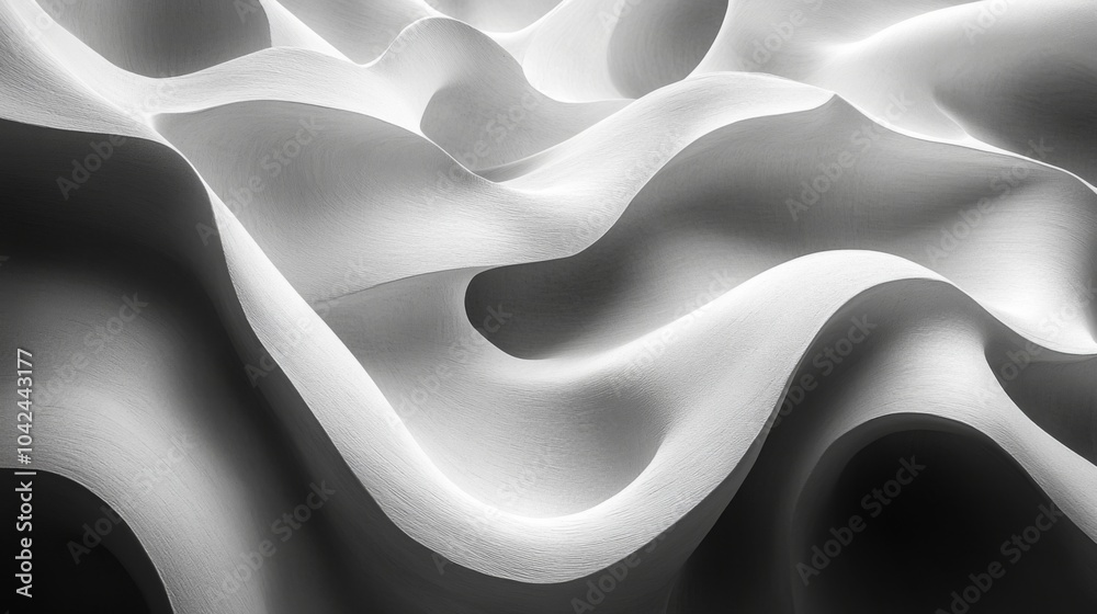 Aufkleber Curved and flowing shapes in varying tones of gray create a visually striking composition, highlighting the interplay of light and shadow in a textured surface.