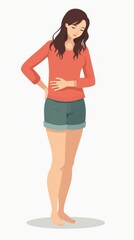 Fototapeta premium Vector Illustration of a Woman Experiencing Stomach Pain and Discomfort in a Minimalist Style. Generative AI