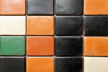 Fototapeta premium A mosaic of black and white tiles with a green tile in the middle
