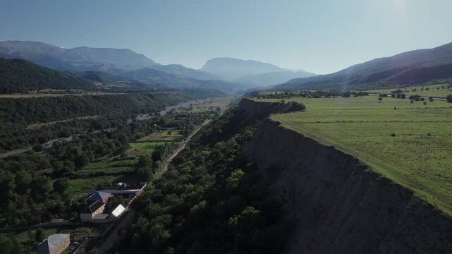 Stunning aerial drone footage of road to The Shahdag Mountains ski resort and National Park, Gusar (Qusar), northeastern Azerbaijan, the Greater Caucasus range, Central Asia, Asia
