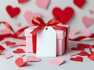White Valentine's Day gift tag mockup with romantic decoration background