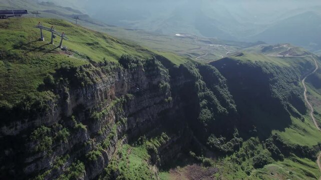 Stunning aerial drone footage of The Shahdag Mountains ski resort and National Park, Gusar (Qusar), northeastern Azerbaijan, the Greater Caucasus range, Central Asia, Asia