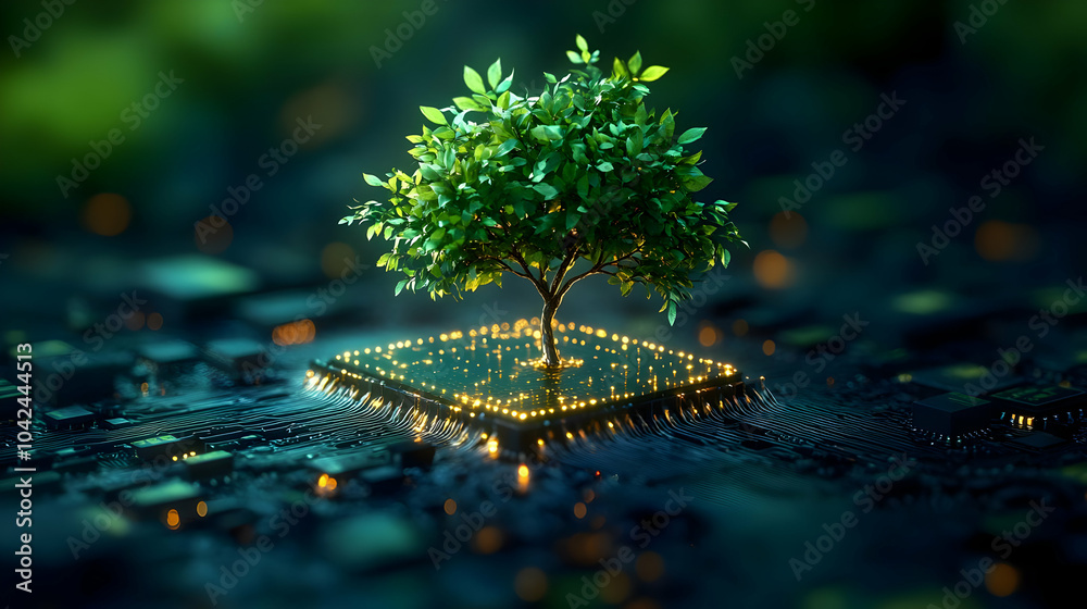 Canvas Prints A tree growing on a circuit board, symbolizing technology and nature.