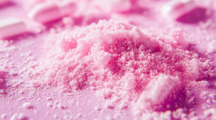 A close-up of a pile of pink powder