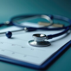 A close up of a stethoscope resting on a medical chart, symbolizing healthcare professionalism, patient care, and medical documentation.
