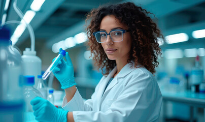 Woman Scientist in White Lab Coat – Professional Laboratory Portrait