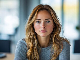 Young Woman with Blue Eyes in Soft Natural Light