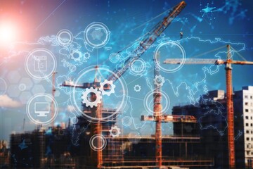 Construction site and technology concept icons