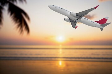 Jet plane landing in sky at an airport