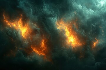 Fototapeta premium Abstract Art of Green and Orange Swirling Smoke