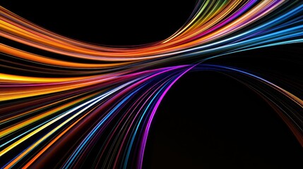 Abstract black background. Featuring a series of vibrant, radiant arcs converging towards a central point. Showcasing a high-energy and striking design. Ideal for artistic and digital visuals