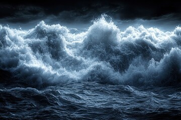Dramatic Waves Crashing Under a Dark Cloudy Sky