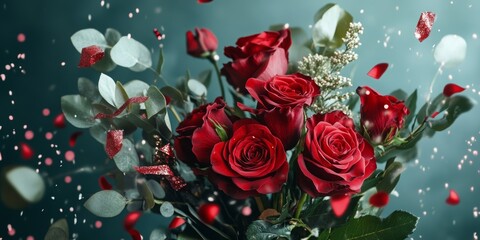 bouquet of red roses on a dark background