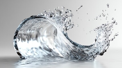 3D glass tipped over, water flowing out and scattering in a fun splash, spilled water, lively and detailed