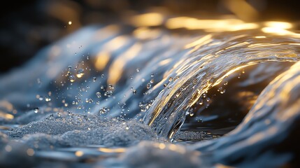3D glass tipped, water flowing out in a soft stream, pouring water, smooth and continuous