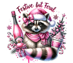 Christmas Raccoon. Festive but Feral. 