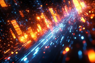 Fototapeta premium Abstract 3D Rendering of Glowing Lines and Particles