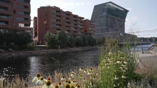 View of Munch museum and canal, Oslo, Norway, Scandinavia, Europe