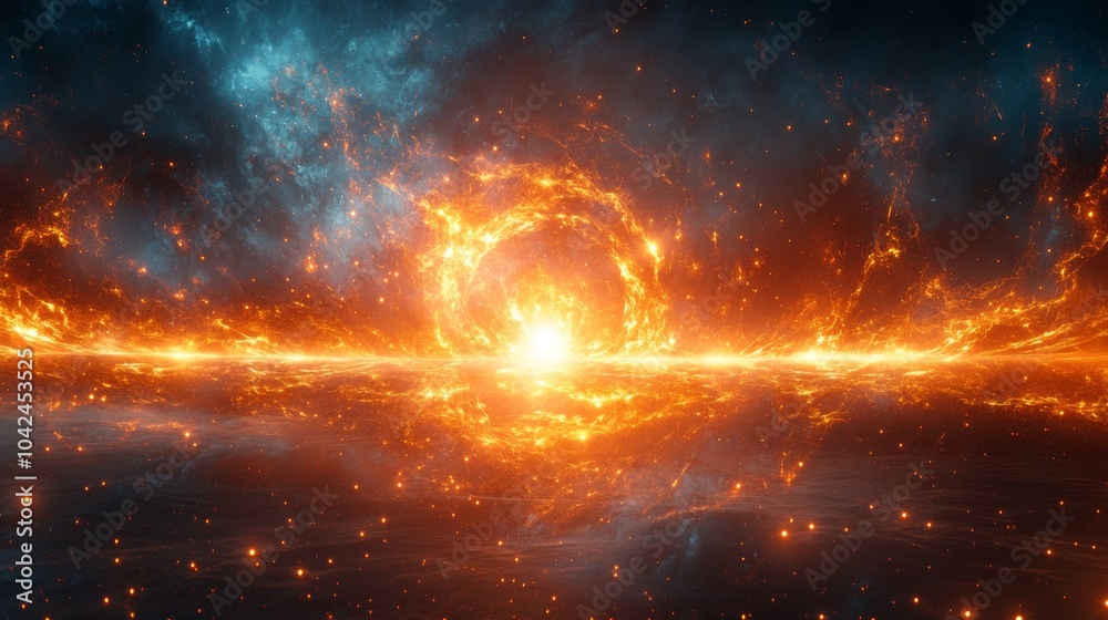Aufkleber a stellar event unfolds with a brilliant explosion of light and color, as fiery elements radiate thr