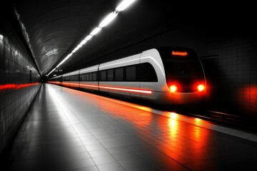 Fototapeta premium Modern Train Arriving at a Subway Station Platform