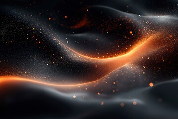 Obraz premium Abstract Dark Background with Golden Glowing Particles and Wavy Shapes